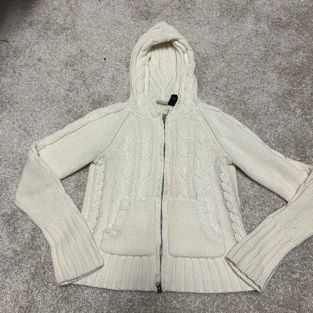 Vintage white cable knit zip up sweater size medium